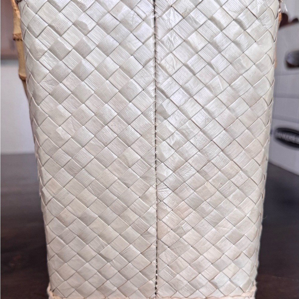 Frances Valentine Bamboo Handle Woven Tote Bag – Striped Interior - Picture 7 of 12